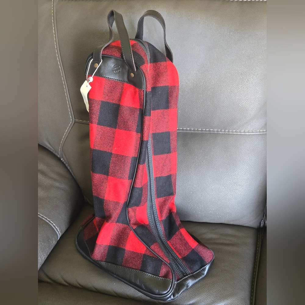 Bonfanti Borse Buffalo Plaid Wool Real Leather Horse Equestrian Boot Bag-NWT's - Picture 1 of 8
